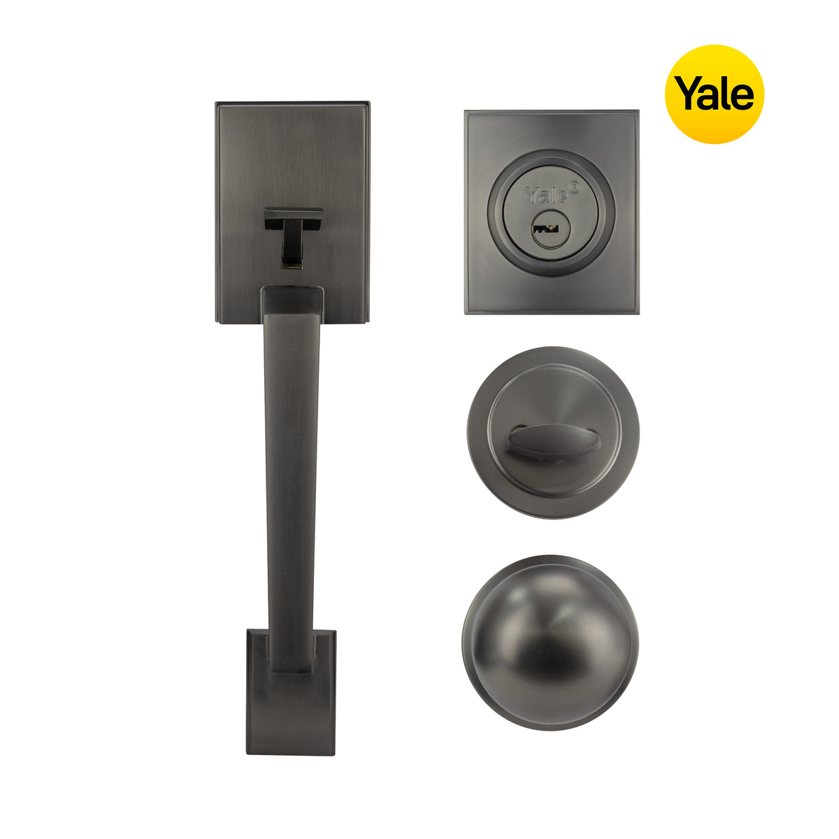 Yale Cerradura Gatillo San Cristóbal Mitla GunMetal | Llave-Mariposa | Cerrojo Antisegueta 1" | Cilindro Latón 5 Pernos