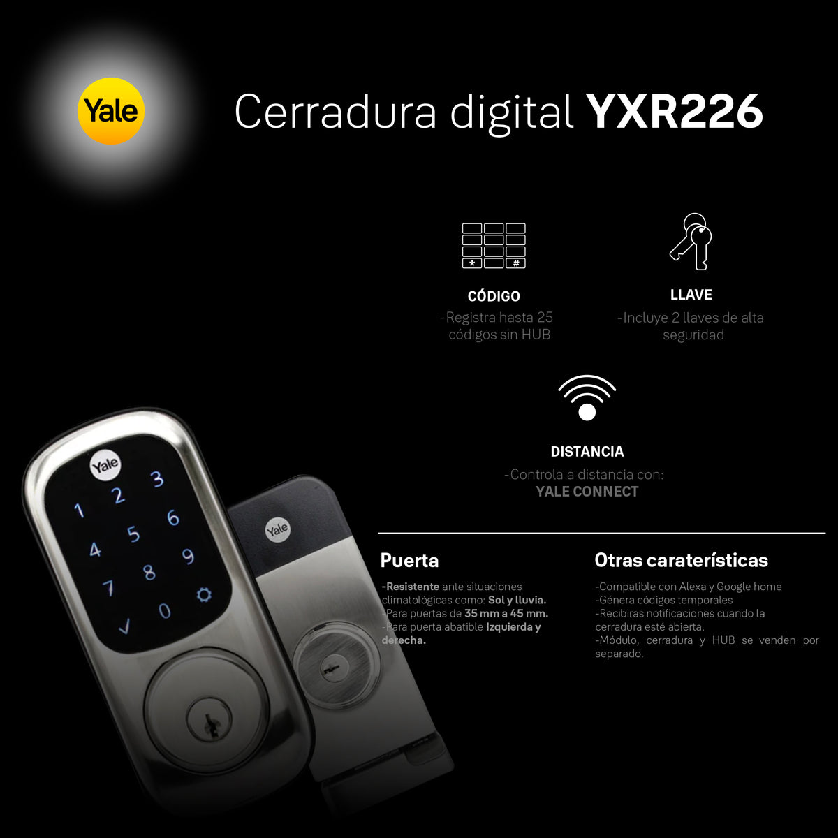 Cerradura YXR226 para exteriores con opción a Wi-Fi